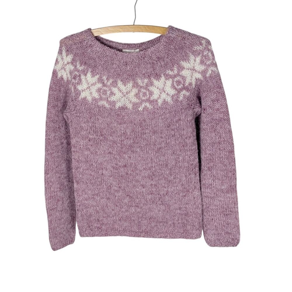 Alafoss Eykt Icelandic Wool Nordic Sweater Pink White M NWT